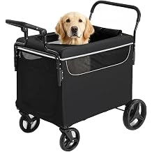 GarveeLife Large Dog Stroller Wagon, 2-in-1 Push-Pull Pet Wagon Cart with Ramp for Medium Dogs, Foldable All Terrain Design, One-Step Brake, Ideal for Outdoor Walks, Hiking & Camping