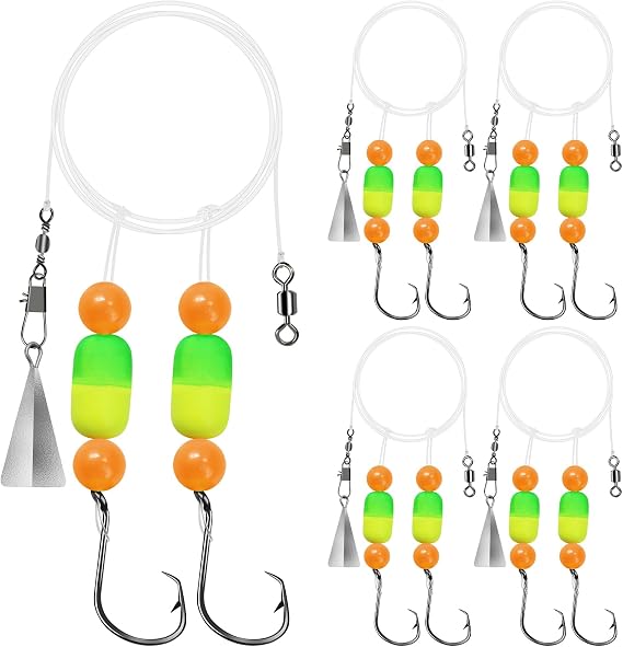 Pompano Rigs for Surf Fishing Saltwater Floats Catfishing Pompano Fishing Rigs with Double Circle Hooks and Pyramid Sinker 5pcs/8pcs