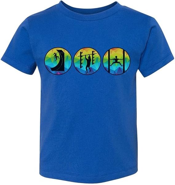 ZippyRooz Youth Kids Ninja Warrior Inpsired Obstacles Shirt Warped Wall, Salmon Ladder & Jumping Spider, Unisex Tee