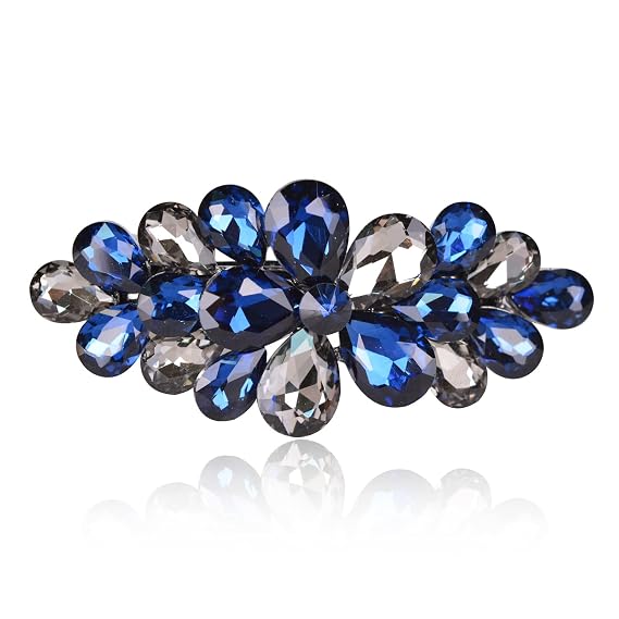 Flower Rhinestone Hairpin Luxury Floral Hair Barrette Clip Crystal Hair Accessories Gifts for Women,Ladies(Dark Blue)