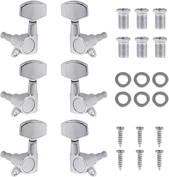 OTYMIOW 6PCS Guitar Machine Heads Knobs Acoustic Guitar Tuning Pegs Machine Head Tuners Locking Keys Guitar Tuner Pegs Replacement for Electric or Acoustic Guitar (3L + 3R)