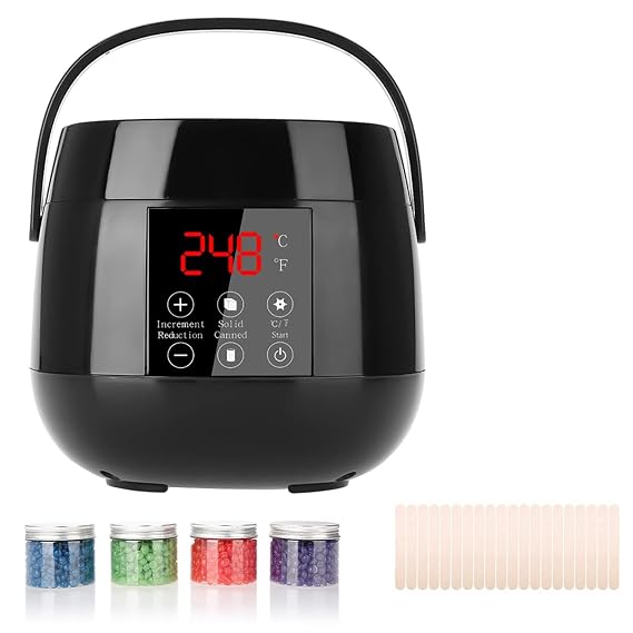 Waxing Kit, LED Display Waxing Kit for Women, Wax Melt Warmer for Hair Removal, Wax Pot with 4 Pcs Beads and 20PCS Wooden Spatulas for Sensitive Skin, Bikini, Facial, Underarms, Legs (US)