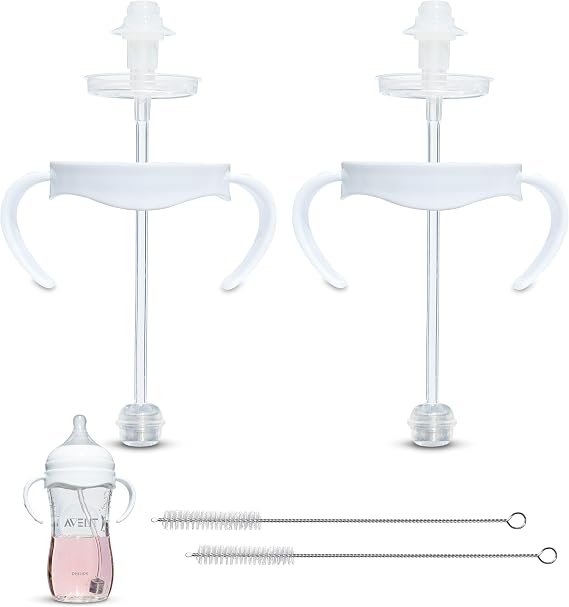 Philips Avent Natural Glass Bottle Self Feed Kit, 2 Pieces, Weighted Straw Attachment for Natural Response Nipples, Bottle Handle and Cleaning Brush, 4+ Months For Glass Bottles