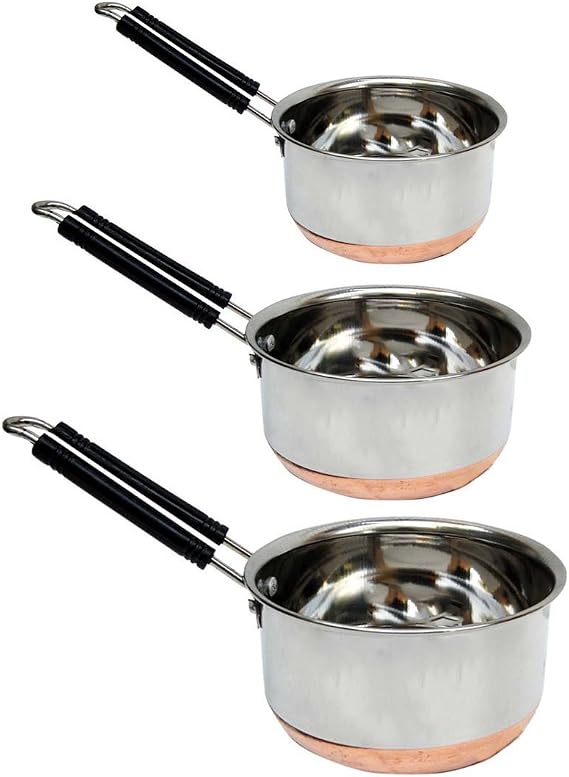 ROYAL SAPPHIRE Cookware Set - Sauce Pan Small, Medium, Large. - Copper Bottom - Stainless Steel - Multipurpose Sauce Pan with Handle- 3 Pcs. Set. Heavy Gauge