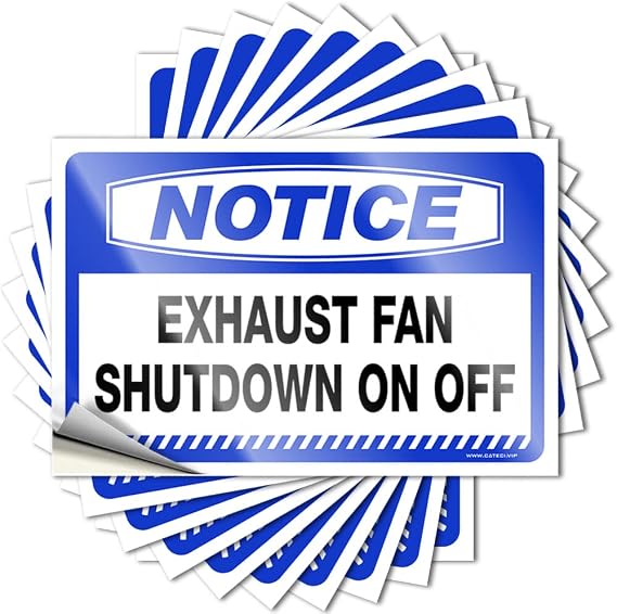 Car Stickers for Men Notice Exhaust Fan Shutdown On Off Stickers 10 Pcs Funny Car Decals Tool Box Stickers(12X18CM)