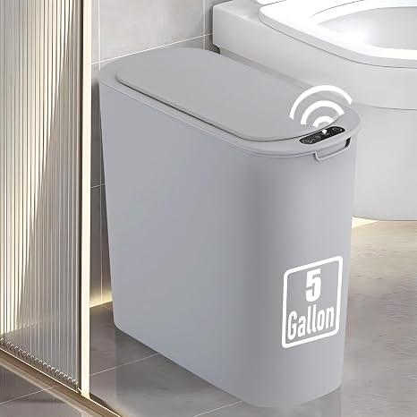 TIPGO 5 Gallon Automatic Bathroom Trash Can with Lid, Gray, Touchless