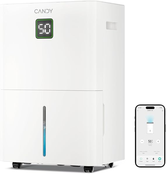 Candy 5500 Sq. Ft Dehumidifier for Basement, Max 100 Pint/Day Large Dehumidifiers for Home with Drain Hose, 1.45 Gallons Water Tank, Intelligent Humidity Reminder with Wifi & Alxea Control