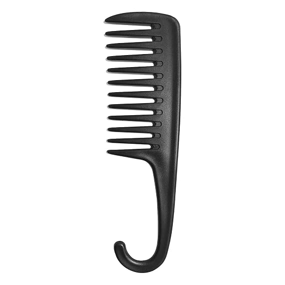Wapodeai Wide Tooth Comb Shower Comb With Hook, Black