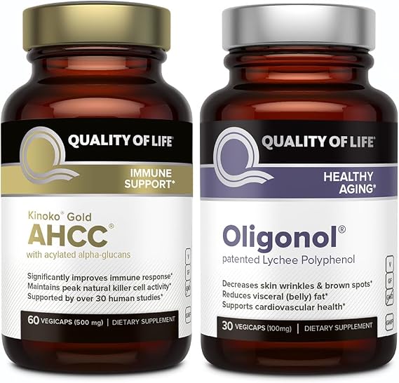 Quality of Life Features Kinoko Gold AHCC and Oligonol Lychee Extract - Immune Support Healthy Aging Bundle