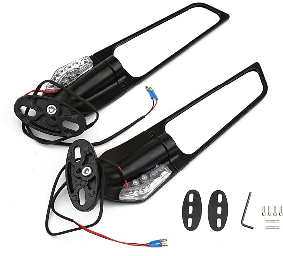Motorcycle mirrors with indicators For Ninja ZX6R ZX10R 250 300 400 YZF R1 R3 R125 R15 R25 replacement wind wing side mirrors Stealth Rotatable 360 Adjustable Motorbike mirror (big size with LED)