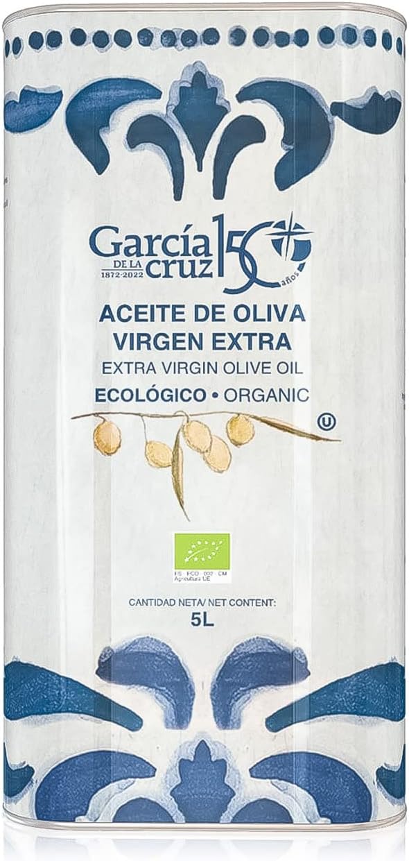 GARCÍA DE LA CRUZ - Organic Extra Virgin Olive Oil, Cooking Oil, Olive Variety, Smooth Body, Origin Spain, Montes de Toledo, Packed in Tins - 5L