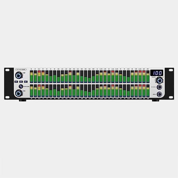 Dual 31-band Audio Equalizer, HiFi Stereo Graphic Equalizer, Digital Audio Stereo Graphic EQ with 10 Preset Effects, Automatic Noise Reduction, High/Mid/Bass Adjustment, for Music Studio