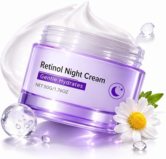 Retinol Night Cream for Face, Night Face Moisturiser, Face Moisturiser for Ageing Skin, Hydrating Face Cream for Women, Gentle Daily Moisture Care, 50g