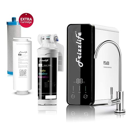 Frizzlife RO Reverse Osmosis Water Filtration System - 600 GPD High Flow, Tankless, Reduce TDS, Compact, Alkaline Mineral PH, 1.5:1 Drain Ratio, PD600-TAM3, with First Year Replacement Filters