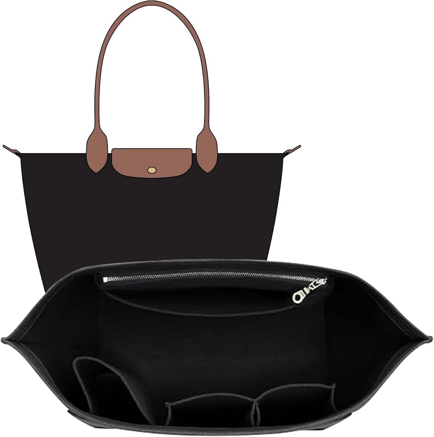 Long Champ Felt Large Bag Organizer Insert Black