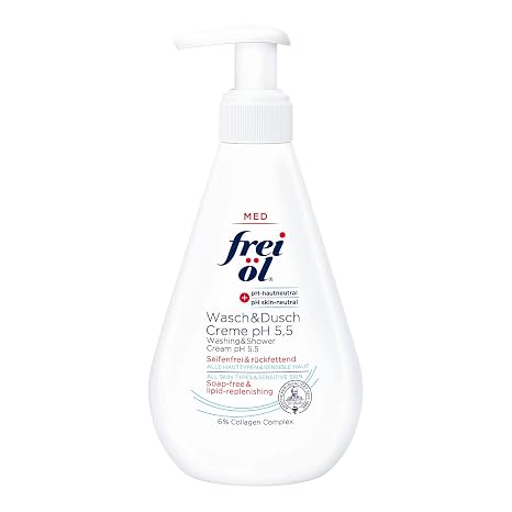 frei öl MED Wash & Shower Cream pH 5.5 Soap-Free Replenishing Effective and Gentle Body Care pH Neutral Delicate Fragrance 250 ml