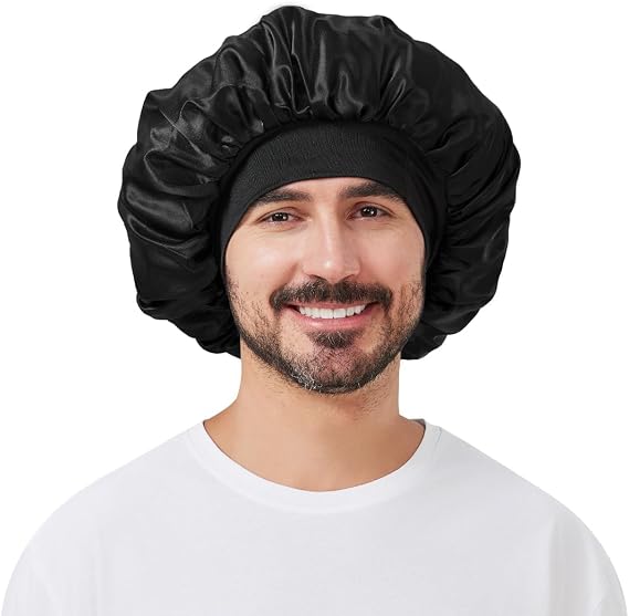 Satin Bonnet for Men, Silk Bonnet for Sleeping with Wide Band, Soft Hair Bonnets for Natural Curly Hair Braids