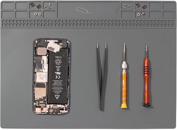 Solder Mat, Premium Heat Resistant 932F Silicone Soldering Mat Magnetic Electronics Repair Mat for Solder Station, Phone, Laptop, Watch Repair 13.8'' x 9.8'' Gray