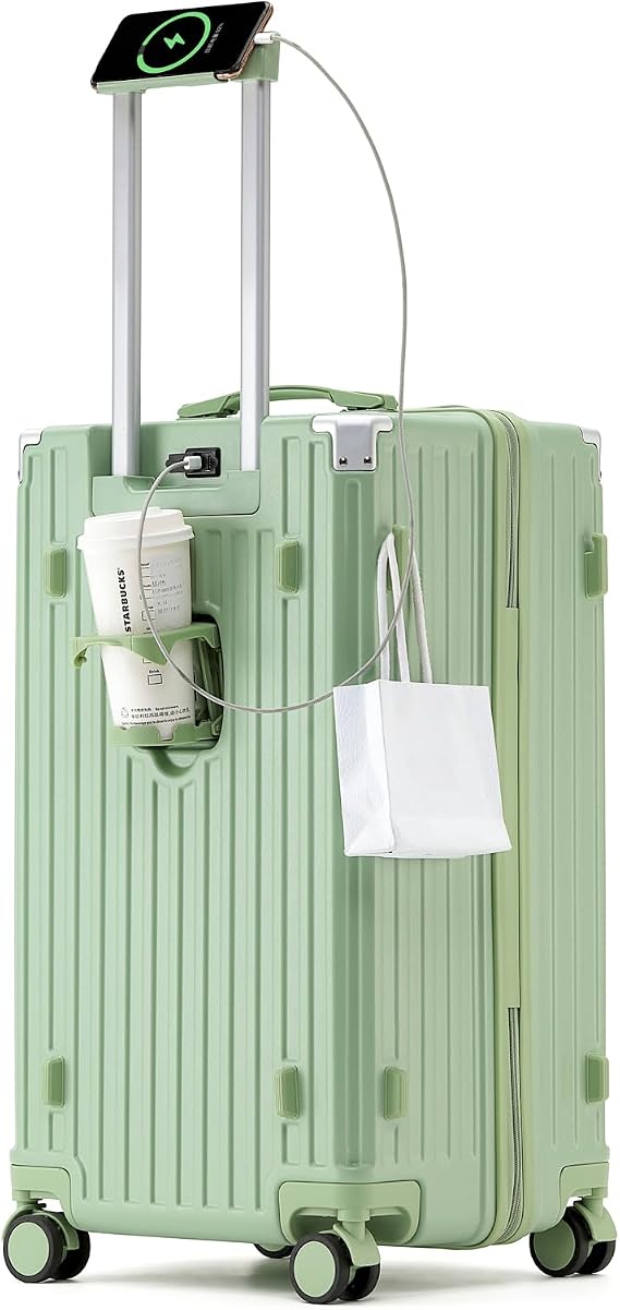 FREEFLY Hard Shell Suitcases Medium Cabin Suitcase Carry on Luggage Medium Suitcase 4 Double Wheels Lightweight Cabin Size Suitcase Aluminum Telescopic Handle 360° Universal Wheel,Green,26in