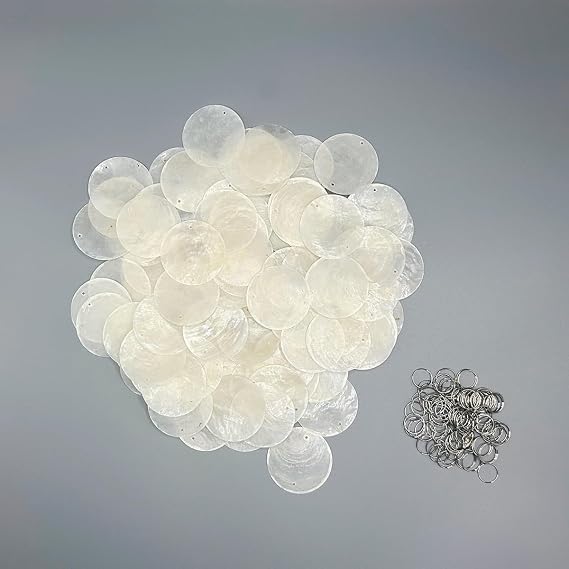 Shell Hanging Decor with 2 Holes, 2 Inch Round Lightweight Ornament for Bedroom Wall Wedding Backdrop, Home DIY Crafts Hanging (100 Pcs)