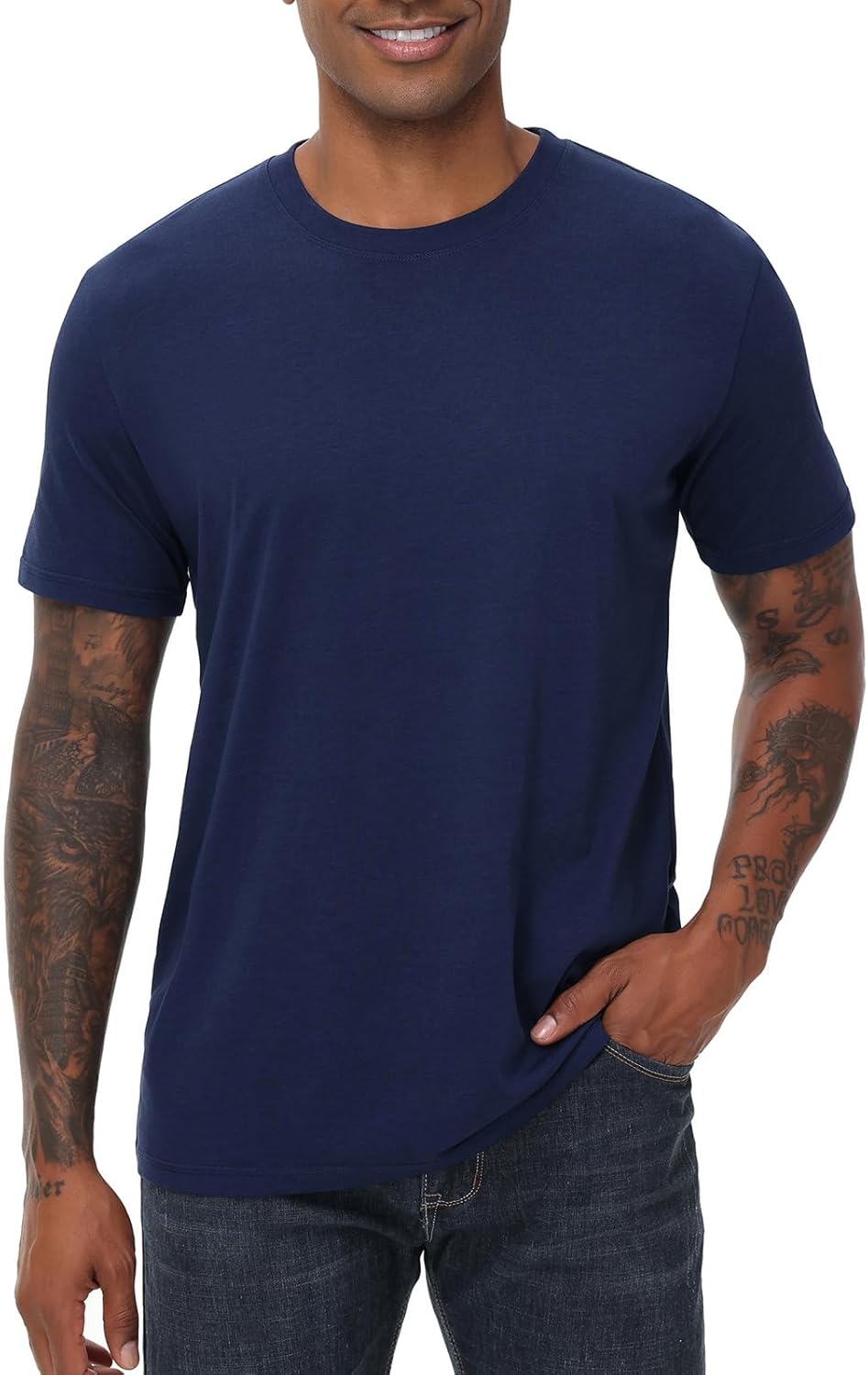 KEEPSHOWING Mens T-Shirts Short Sleeve Stretch Moisture-Wicking Crewneck Cotton Shirt for Man Athletic Running Gym Workout