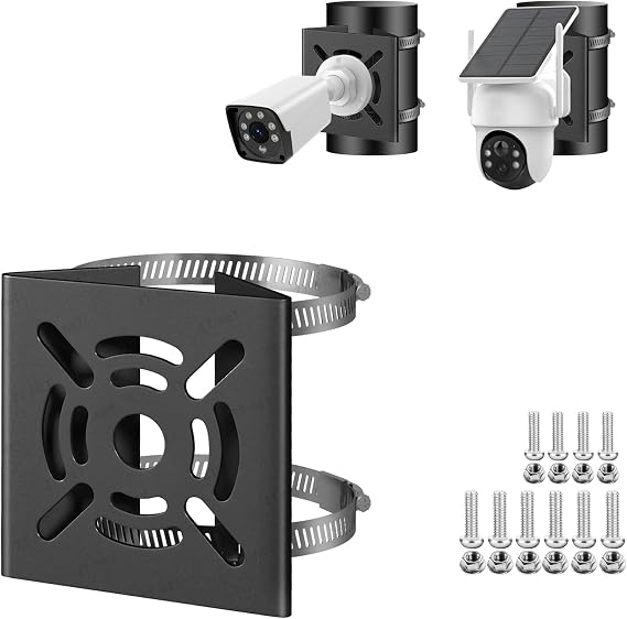 ZT-NET Universal Vertical Pole Mount for Security Camera, Solid Metal Mounting Corner Bracket with 2 Loops, Suitable for CCTV Cameras, LED Wall/Stage Lights, Solar Panels, Black Pole Brackets