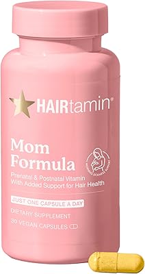 HAIRtamin MOM Vegan Prenatal & Postnatal Multivitamin Supplement & Hair Vitamin Pregnancy, Postpartum, Breastfeeding Probiotic One-a-Day Hair Vitamins with Biotin, Zinc, Iron 30 Counts