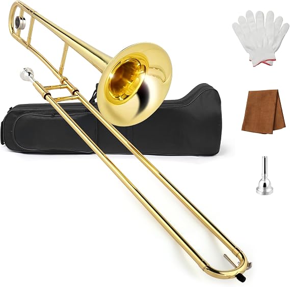 Ktaxon B Flat Tenor Trombone Brass Slide Bb, Golden