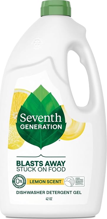 Seventh Generation Dishwasher Detergent Liquid Gel, Powers Away Stuck-On Food, Lemon Scent, 42 Oz
