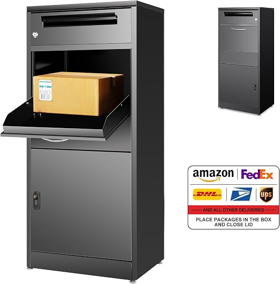 Mailbox Parcel Box for Outdoors Large Parcel Box with Combination Lock Steel Stainless Steel Letterbox Parcel Letter Box with Waterproof and Anti-Theft Function (50 x 36.5 x 115 cm)