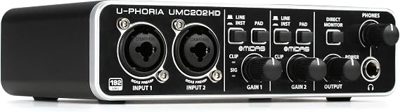 behringer u-phoria umc202hd audiophiles 2x2 24-bit / 192khz usb-audio interface with midas microphone preamps