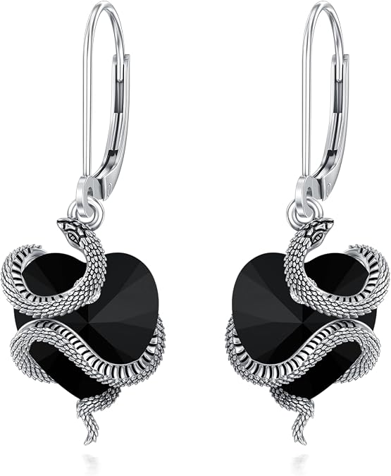 Witches Heart Earrings for Women Sterling Silver Black Heart Earrings Skull/Dragonfly/Rose/Snake/Mustard Seed/Filigree Jewelry Witchy Gifts for Women