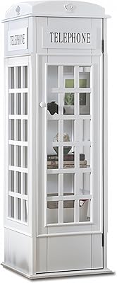 Wood London Telephone Booth Bookshelf, 5 Shelf Storage Unit, CD Cabinet, Floor Standing Bookcase Storage Rack, 14 D x 14 W x 44 H White