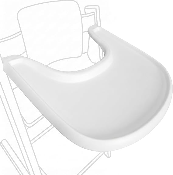 High Chair Table Compatible with Stokke Tripp Trapp Chair, NO Suction Plate Feature, Ergonomic Curved Design, Matte White - BPA Free, Easy to Assemble