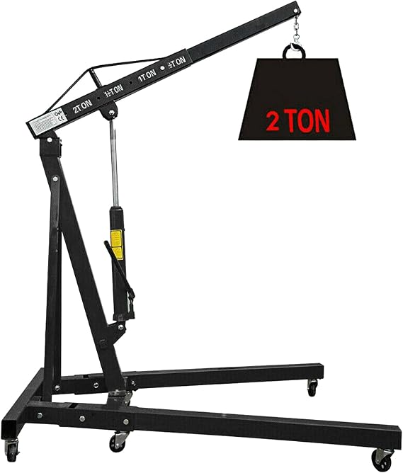 Professional 2 Ton Folding Engine Crane, Hydraulic Heavy Duty Stand Hoist Lift Jack with Foldable Frame and Wheels, 0-72inch Lift Range, Workshop Warehouse Moving, Repair, Maintenance Tool