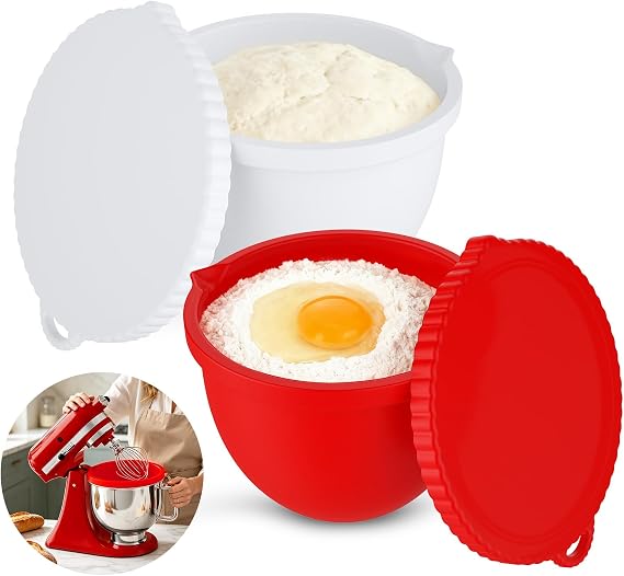 Silicone Bowl Liners for KitchenAid Mixers, Universal Fit for 5-Quart Mixing Bowls, Non-Stick Easy Cleaning-Red/White