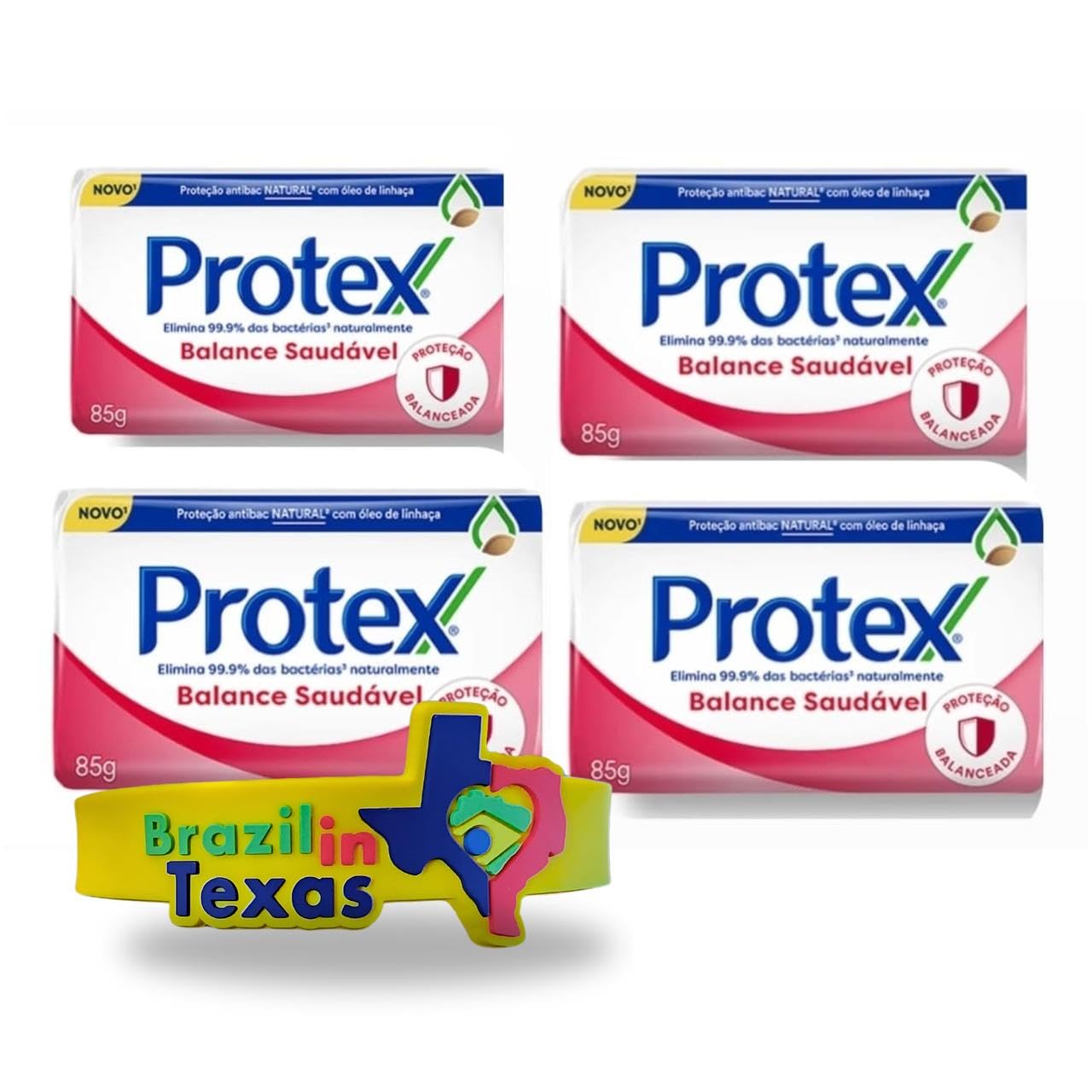 Sabonete Brasileiro Protex Balance Saudável 85g | Pack 4x85g | Antibacterial soap  Silicone Bracelet Souvenir | Bundle