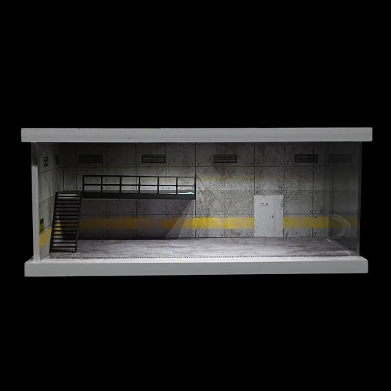 1:64 Diorama Garage Model, LED Lighting Diecast Model Car Display Case Scene, Parking Lot Workshop Model Car Display Box, Car Storage with Acylic Cover, for Office Or Living Room (FC-01)