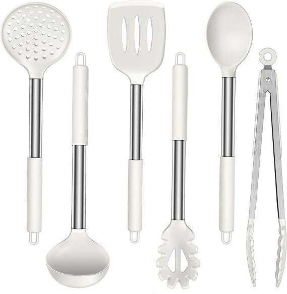 LIANYU Silicone Cooking Utensils Set of 6, Kitchen Utensils Set, White