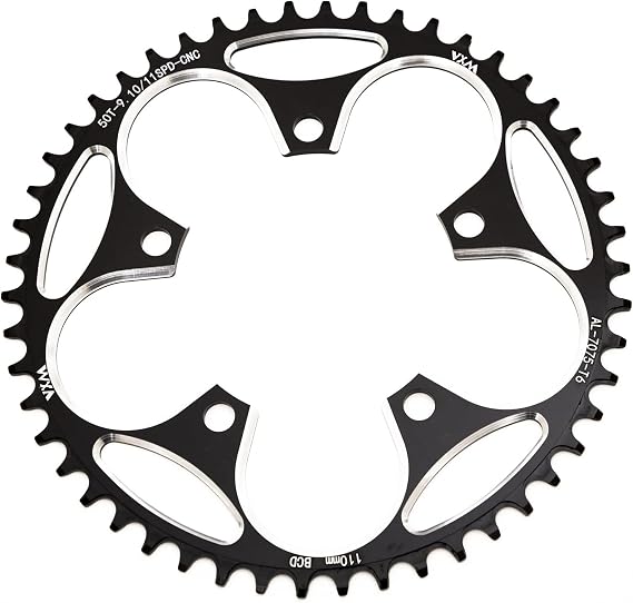 YBEKI 110BCD Chainring - CNC Machined 7075-T6 Aluminum Narrow-Wide Chainwheel for Road Bikes (36-58T Options) | 8-12 Speed Compatible | Ultra-Lightweight | Anti-Drop Design (Black/Red)