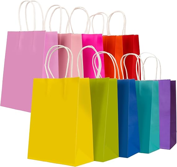30 Stück Papiertüten 10 Farben Geschenktüten Kraftpapiertüten mit henkel Geschenktüten für Hochzeitsfeier Candy Tüten zum Verpacken von Kindergeburtstag Party Geschenken Feiern(15 x 8 x 21 cm)