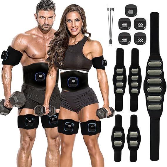 EMS Abdominal Belt, Strongest Model, No Gel Sheet Required, Abdominal Muscles, Stainless Steel Electrode Pad, Muscle Training, Training Machine, Calorie Display, Stomach Arms Thighs, Multi-Area