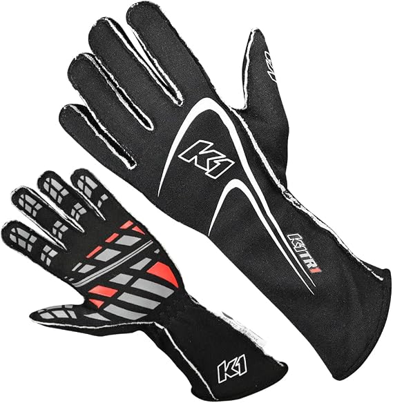 K1 Track 1 Auto Cross Racing Nomex Protective Gloves - SFI 3.3/5-2018 - Black