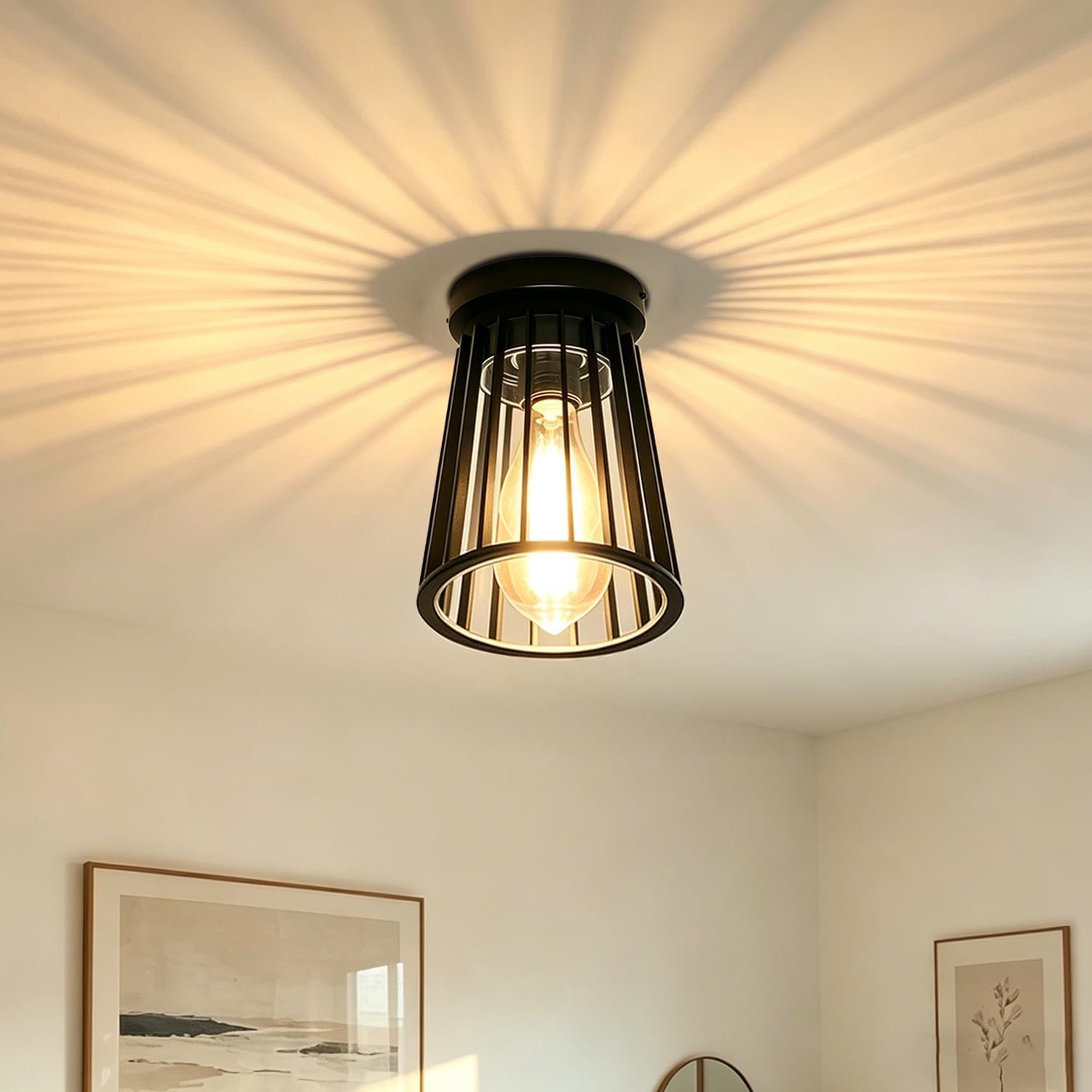 EBION Ceiling Light,Modern Chandelier Indoor Outdoor Ceiling Lighting Fixtures E27,Industrial Semi Flush Mount Outside Ceiling Lamp for Living Room,Hallway,Balcony,Porch,Black,Bulbs Not Included [Energy Class A]