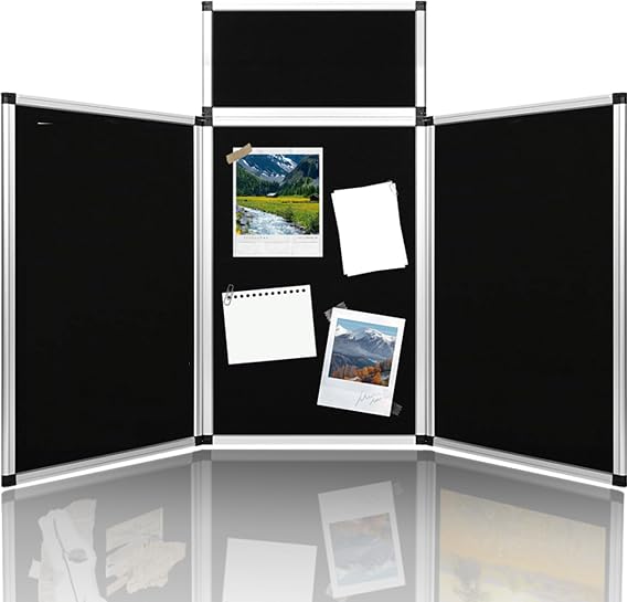 Nisorpa 3+1 Panel Folding Trade Show Presentation Board 70.8 x 35.4 Trifold Desktop Display Board with Carry Bag Large Metal Frame Tabletop Display 4 Panels-Black