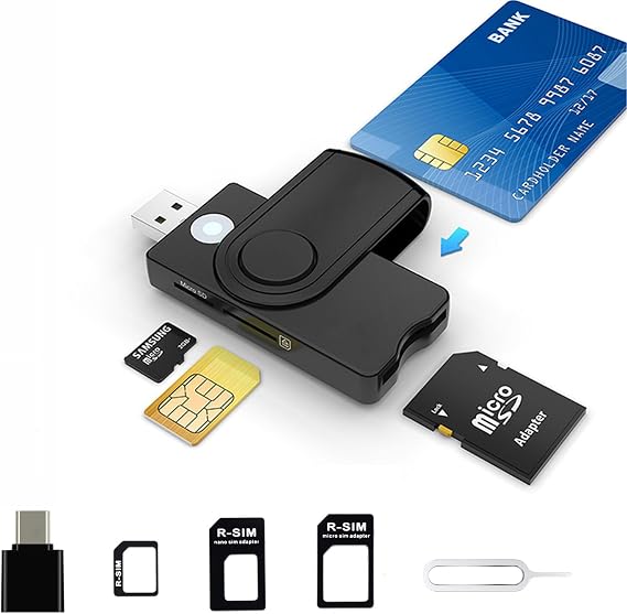CAC Smart Card Reader, 5 in 2 DOD Military USB SIM/SD/TF/ID/IC Card Adapter USB C Sim Card Adapter Compatible with Windows, Linux/Unix, MacOS X (5 IN 2)