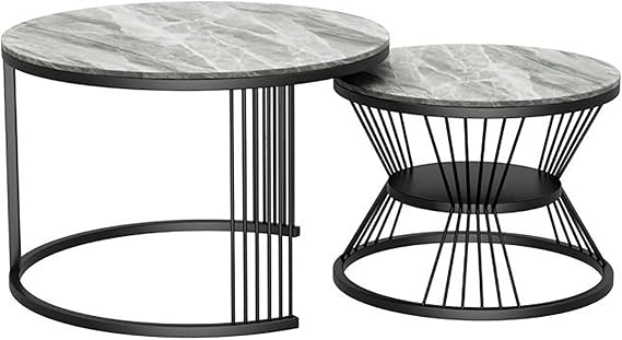 Round Nesting Table, Removable Set of 2 Coffee Tables, Round Wood Coffee Tables Stacking Accent Cocktail Tables End Side Table B,(70x45)+(50x40) cm