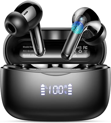 Wireless Earbuds, 2024 Bluetooth 5.3 Headphones Stereo Deep Bass, 56H Playtime with LED Display, IP7 Waterproof in Ear Earbuds, Noise Cancelling Mic Ear Buds, for laptopstabletsmobile phonessports