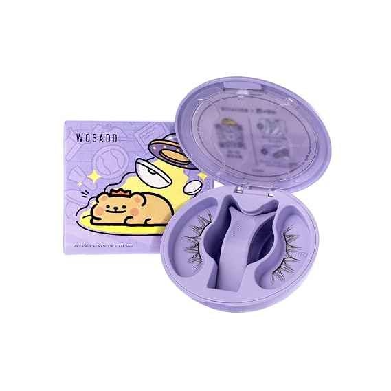 WOSADOBearisBug Soft Magnetic Eyelashes Kit with Applicator, [No.12 Iris Black] 21.5mm Reusable Glue-free Magnetic Lashes, Cruelty-free False Lashes, Waterproof, Lightweight, Suit for Heavy Makeup