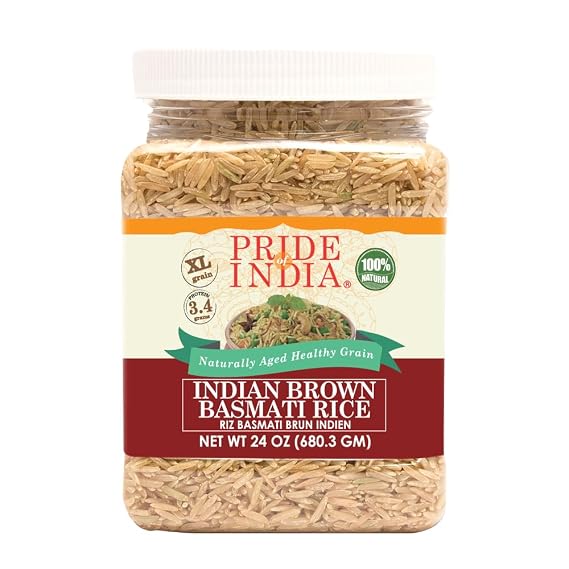 Pride of India Extra Long Brown Basmati Rice 1.5 lbs | Aromatic & Naturally Aged 2 Years Long Grain Brown Rice for Biryani, Pilaf, Rice Bowl, Spanish Rice & Vegan Meals | Gluten Free